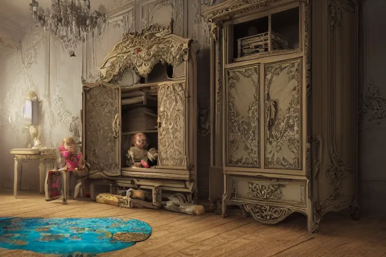 Prompt: children stumble upon a door into a secret world behind that most prosaic of furniture items, a wardrobe. photo - realistic hd, hyperrealism, colourful, highly detailed, cinematic, luminescence, 3 2 k, dop, high contrast, intricate, mystery, epic, fantasy