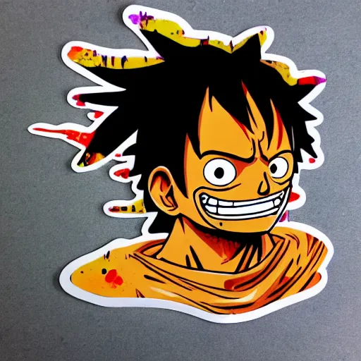 Image similar to die cut sticker, luffy gear 5, splatter paint on paper