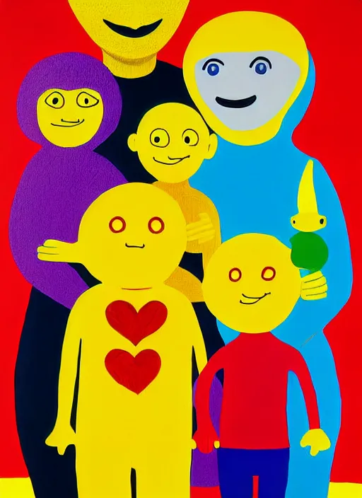 Image similar to splash painting, happy family, by os gemeos