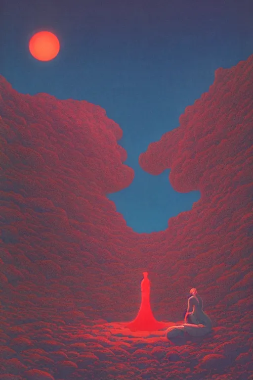 Prompt: flecks of an ultra-vibrant psychedelic dream, the hallucination of the gods in the deep black abyss by kawase hasui, moebius, Edward Hopper and James Gilleard, Zdzislaw Beksinski, Steven Outram, unreal engine, highly rendered, hd, 8k, artstation