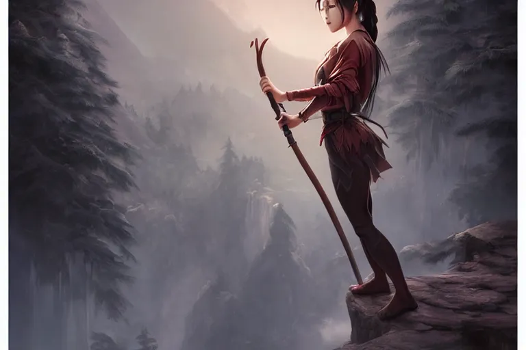 Prompt: beautiful cinematic fantasy poster, asian woman side view using a bokken in forest, wooden sword ; by artgerm ; wayne n reynolds art station ; cinematic quality character render ; high quality ac - h 9 6 0