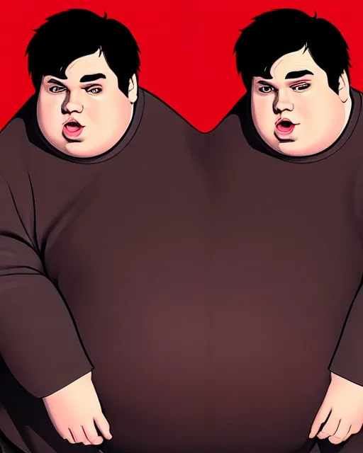 Prompt: a comic potrait of fat obese dan schneider from drake and josh with black and red parts, fine - face, realistic shaded perfect face, fine details. night setting. very anime style. realistic shaded lighting poster by ilya kuvshinov katsuhiro, unreal engine, global illumination, radiant light, detailed and intricate environment