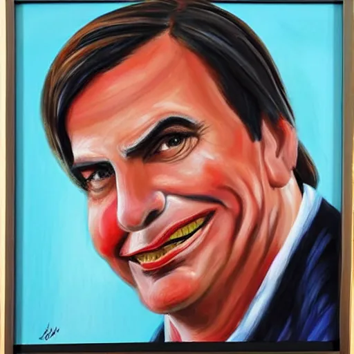 Image similar to oil canvas of jair bolsonaro as a sad clown