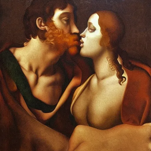 Prompt: atmospheric beautiful men's lips kiss in the sunny room, wrote renaissance michelangelo