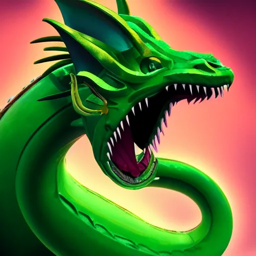 Prompt: Portrait of the emerald Dragon Ouroboros in the style of Disney, toon aesthetic, stylized character, 3d render, Trending on artstation , HD quality, dramatic light, octane