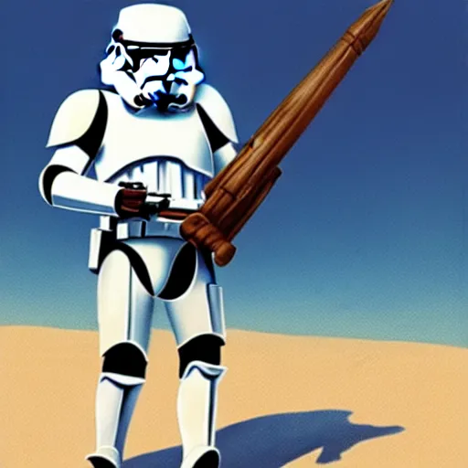 Image similar to vintage disney version of a stormtrooper on the beach, medium shot, digital painting,sharp focus, illustration, art by Walt Disney and Greg Rutkowski