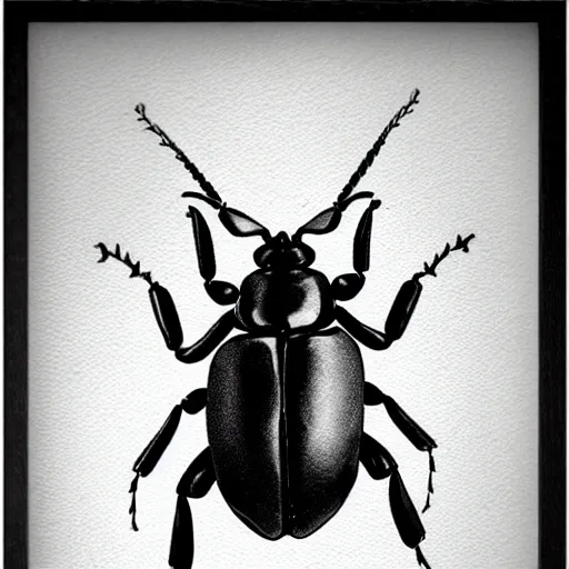 Image similar to beetle, black and white, botanical illustration