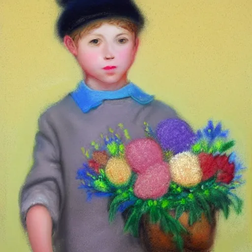 Image similar to a young boy is holding a bouquet of flowers, a pastel by bourgeois, pixabay, art & language, stockphoto