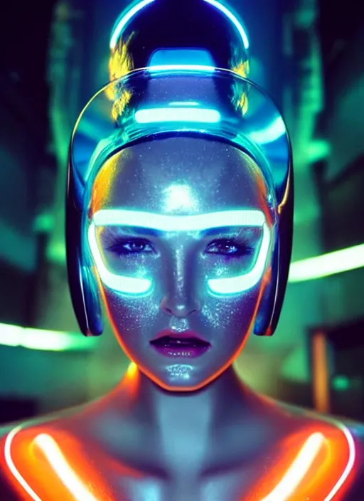 Image similar to a highly detailed long shot photo of sensual female humanoid with freckles cheeks, futurism, cyber neon lighting, detailed futuristic jewelry, futuristic glossy latex suit, profile posing, hyper photorealistic, crispy quality, digital photography, trending in pinterest, cinematic, 4 k ultra hd, art by pascal blanche, art by greg rutkowski, art by artgerm,