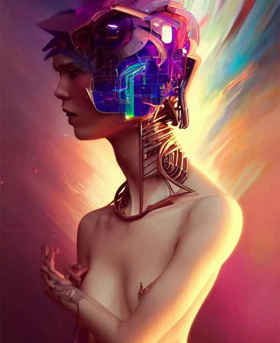 Prompt: a whirlwind of souls rushing inside the metaverse, half body, jewelry, fashionable haircut, pharaoh, android, cyborg, cyberpunk face, by loish, d & d, fantasy, intricate, elegant, highly detailed, colorful, vivid color, digital painting, artstation, concept art, art by artgerm and greg rutkowski and alphonse mucha