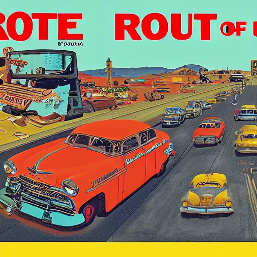 Image similar to history of route 6 6, idea magazine cover story 2 0 3 3, 8 k highly detailed, moma museum