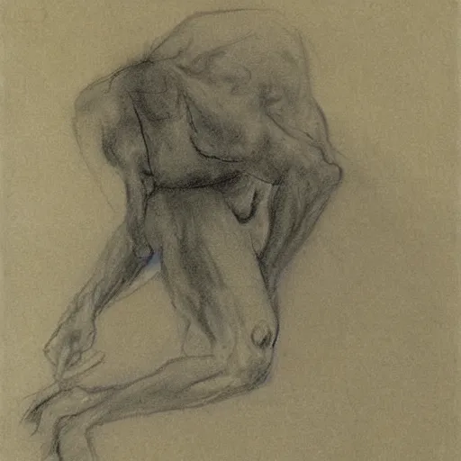 Prompt: drawing sketch of a dying man, by Ilya Repin, charcoal, chalk, 20th century russian academic art, detailed, spontaneous linework