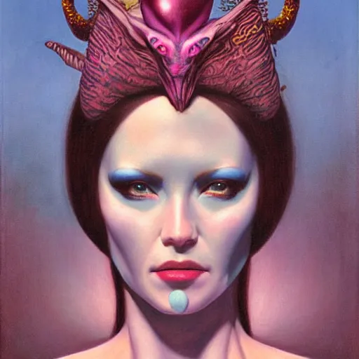 Image similar to portrait of a blue and pink queen, by gerald brom