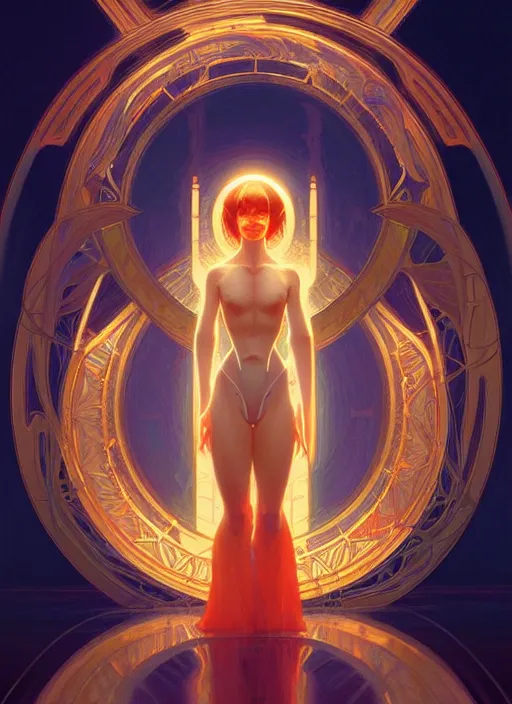 Image similar to symmetry!! water, glowing lights!! intricate elegant, highly detailed, digital painting, artstation, concept art, smooth, sharp focus, illustration, art by artgerm and greg rutkowski and alphonse mucha