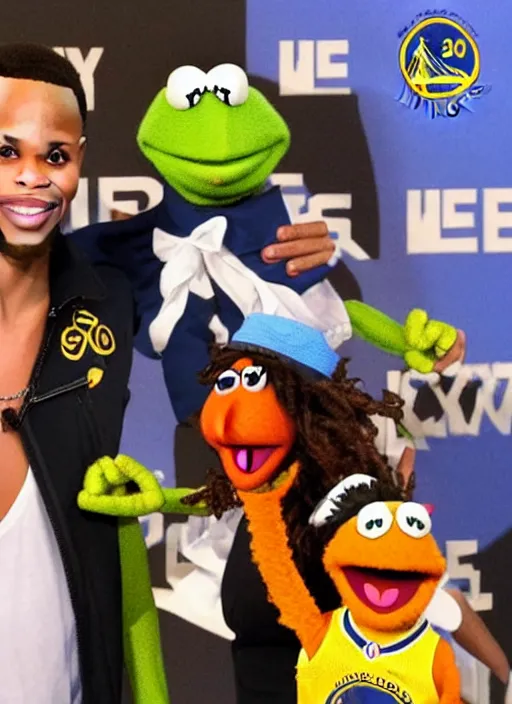 Prompt: steph curry hosting the muppet show