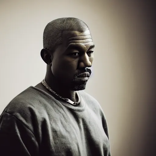 Image similar to a candid portrait photograph of Kanye West starring as Old man Morgan Freeman, in the style of Chi Mondu, shallow depth of field, 40mm lens