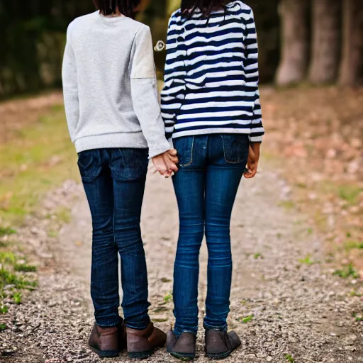 Prompt: Photograph of two teenagers in love, holding hand, sigma 85mm