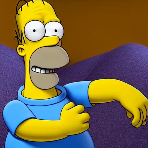 Image similar to homer simpson, realistic face, highly detailed eyes, highly detailed face, 8 k, hd, octane render, unreal engine, 3 d shading, subsurface scattering, limited concentration, iteration 1 0 0 0 0 0 0