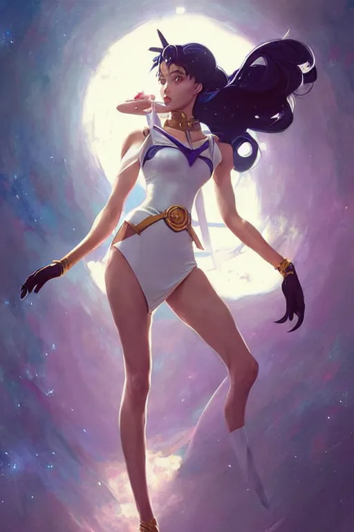 Prompt: aeon flux as sailor moon picture by Greg Rutkowski, dynamic pose, matte painting, intricate, fantasy concept art, elegant, by Stanley Artgerm Lau, WLOP, golden ratio, thomas kindkade, alphonse mucha, loish, Peter chung, norman Rockwell,