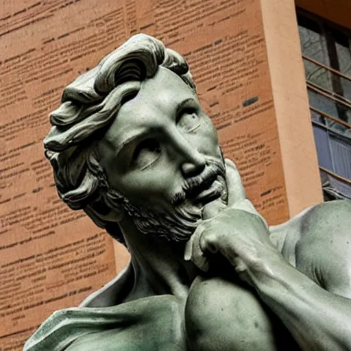 Prompt: “a statue of michelangelo looking at his computer in shock”