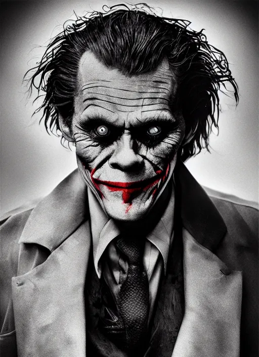 Image similar to photo of Willem Dafoe as the Joker by Lee Jeffries, big smile, detailed, award winning, Sony a7R