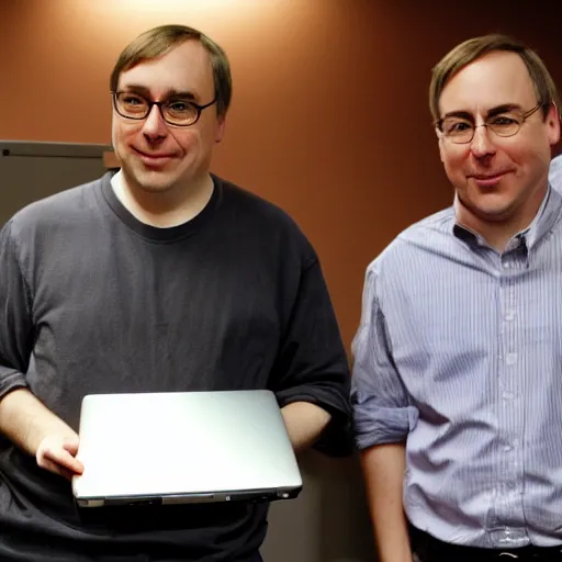 Prompt: linus torvalds with a laptop kfad 3 contestant silvagunner