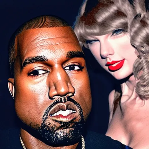 Image similar to photo of kanye west and taylor swift, polaroid, one light