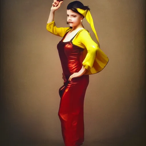 Image similar to elegant woman dressed up as pikachu, art photo by Annie Liebovitz and Alphonse Mucha, digital photo, clean, sharp, smooth, glossy photo