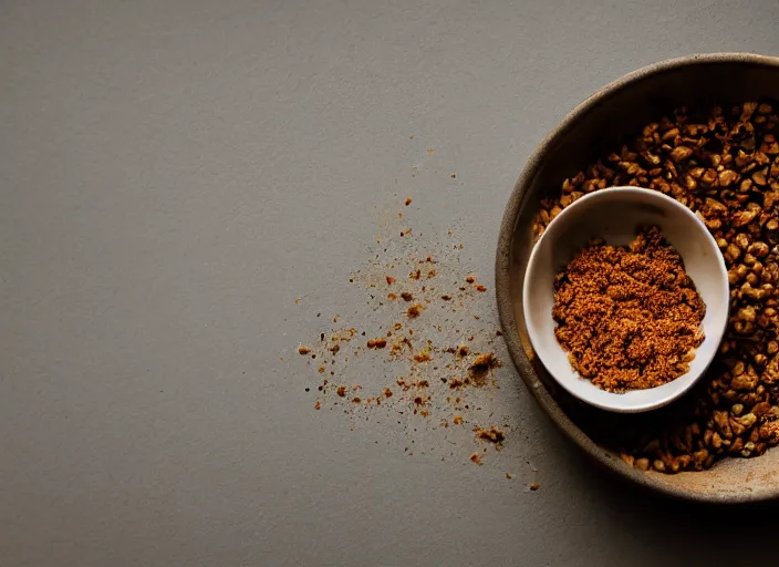 Prompt: dslr food photograph of a a bowl filled with rusty nails and milk with a spoon placed on the table next to it, 8 5 mm f 1. 8