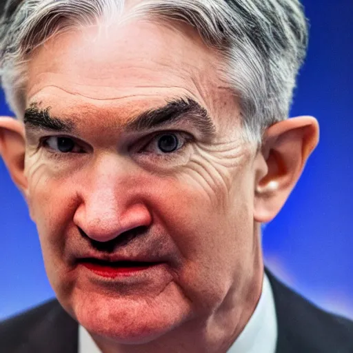 Image similar to detailed photo of Jerome Powell with whiteface clown makeup using a flamethrower