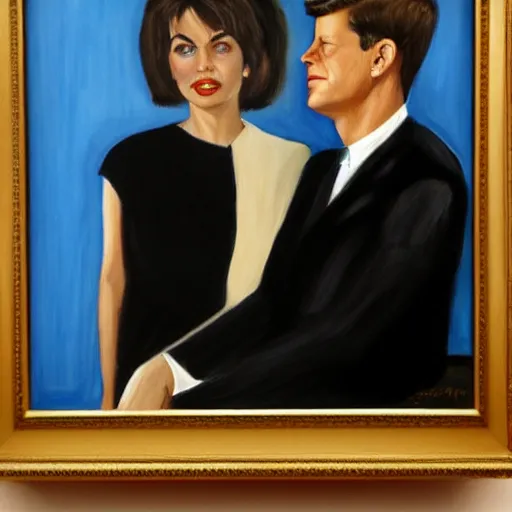 Image similar to oil painting of john f kennedy and lisa rinna in the style of edward hopper