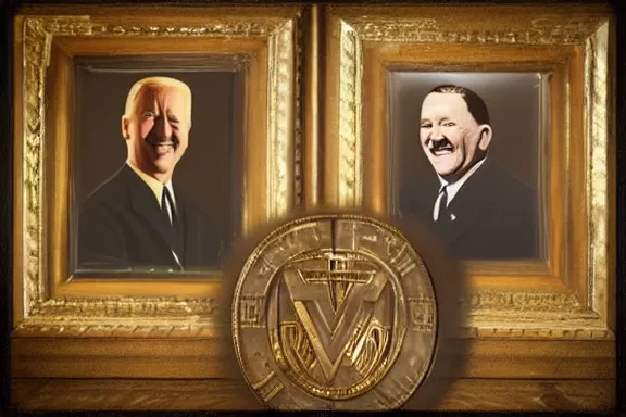 Image similar to “ very very intricate photorealistic photo of hitler and joe biden laughing together, detailed natural lighting, award - winning crisp details ”