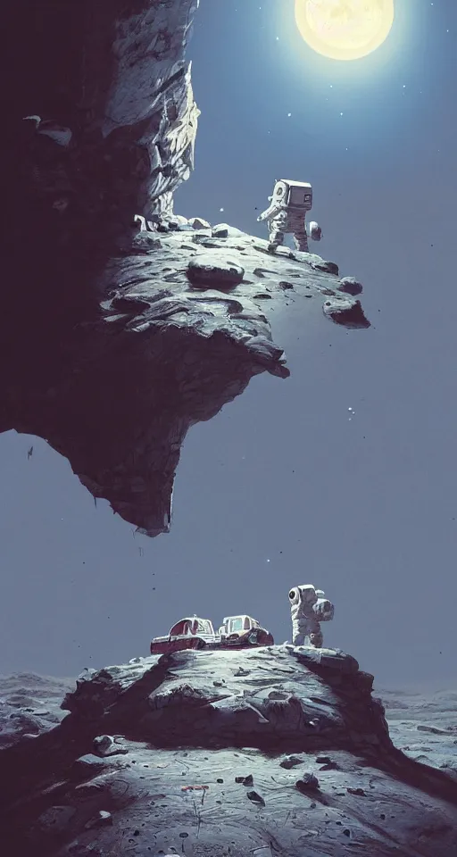 Image similar to a beautiful artwork illustration, astronauts discover a giant obsidian monolith on the moon, by rutkowski and stalenhag, featured on artstation, wide angle, vertical orientation