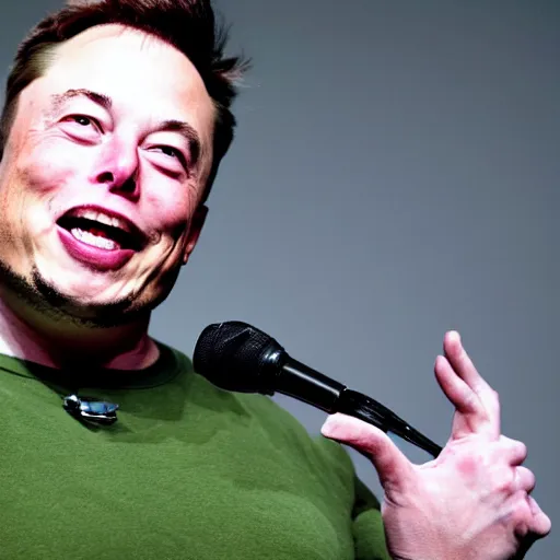 Image similar to Elon Musk looking like Shrek, highly detailed, high quality, HD, 4k, 8k, Canon 300mm, professional photographer, 40mp, lifelike, top-rated, award winning, realistic, sharp, no blur, edited, corrected, trending