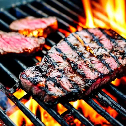 Image similar to a steak cooking on a charcoal grill