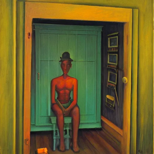 Image similar to davey jones'locker, grant wood, pj crook, edward hopper, oil on canvas