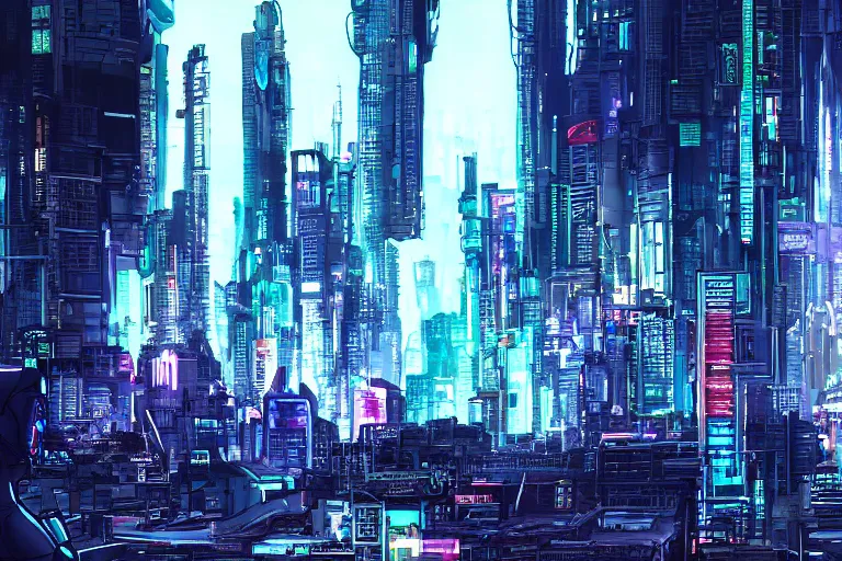 Image similar to cyberpunk cityscape like in ghost in the shell cartoon style