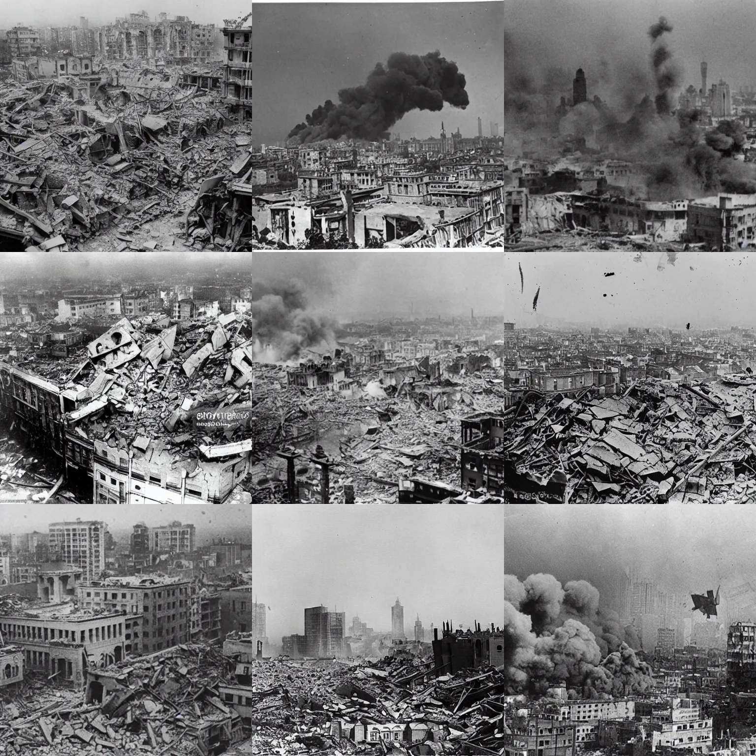 Prompt: the city crumbles as the air raids continue