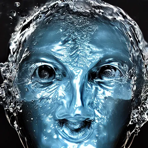 Image similar to water icon of a realistic human head made out of water