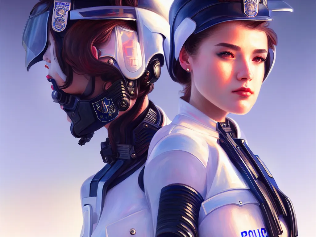 Image similar to portrait futuristic usa police uniform girl, at future neon light rooftop, ssci - fi and fantasy, intricate and very very beautiful and elegant, highly detailed, digital painting, artstation, concept art, smooth and sharp focus, illustration, art by tan zi and ayanamikodon and alphonse mucha and wlop