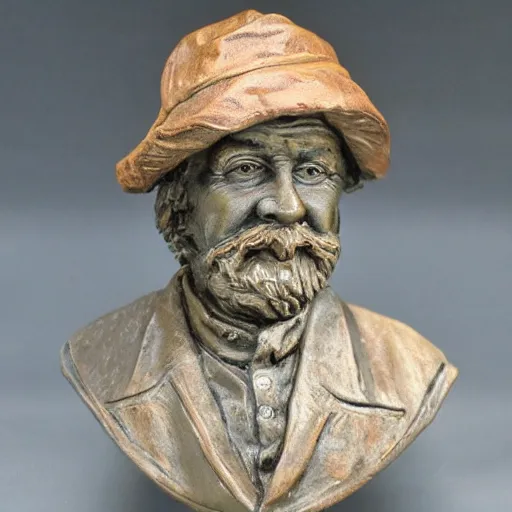 Prompt: closeup bust of a new england fisherman, bossons vintage chalkware,