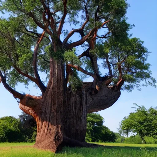 Prompt: a tree with a 2 km wide trunk