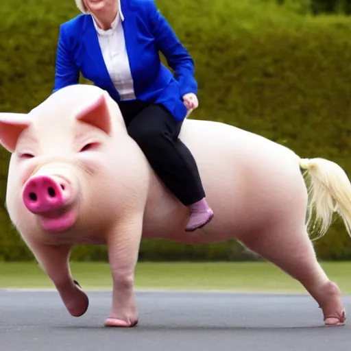 Prompt: liz truss chasing a greased pig