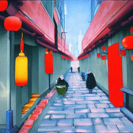 Image similar to a paint of beijing alley by Taiji Harada.