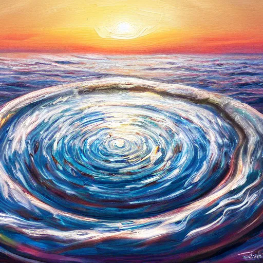 Prompt: a detailed oil painting of a whirlpool in the middle of the ocean