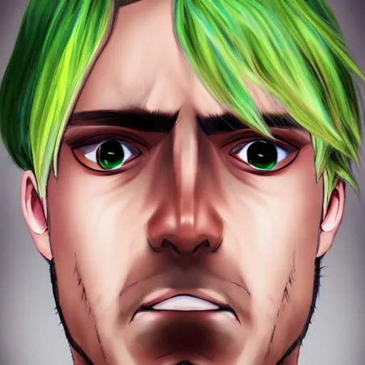 Prompt: portrait of a man with green hair, with eyes that look like a clock, anime style, trending on artstation