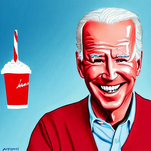 Prompt: a character portrait of Joe Biden eating at dairy queen, trending on artstatiom, digital art, highly detailed