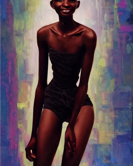 Image similar to portrait of Alek Wek as Anime girl cute-fine-face, full body! pretty face, realistic shaded Perfect face, fine details. Anime. realistic shaded lighting by Ilya Kuvshinov Giuseppe Dangelico Pino and Michael Garmash and Rob Rey