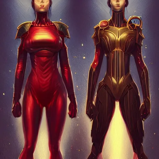 Prompt: adult pair of twins, male and female, arrogant, science fantasy, half portrait, urban background, highly detailed, digital painting, artstation, concept art, sharp focus, smooth, art by artgerm and livia prima and magali villeneuve, elegant red black and gold clothing