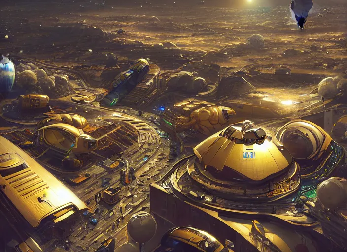 Image similar to spaceport favela, outer space environment, scenery, professional, award - winning, trending on artstation, hyper detailed, realistic, beautiful, emotional, shiny, golden, picture